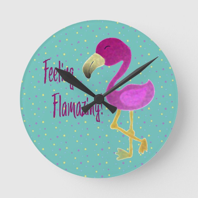 Feeling Flamazing Flamingo Round Clock (Front)
