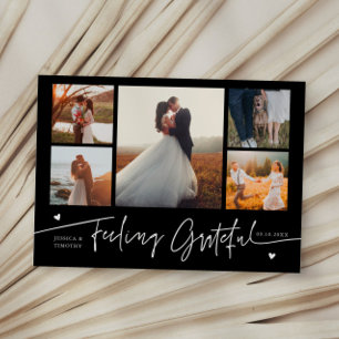 Feeling Grateful Black Wedding Multi Photo Thank You Card