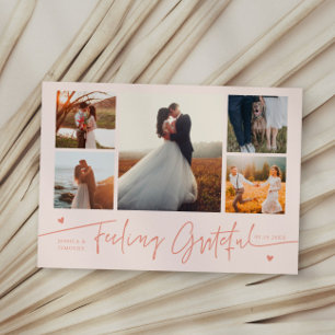 Feeling Grateful Peach Wedding Multi Photo Thank You Card