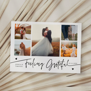 Feeling Grateful White Wedding Multi Photo Thank You Card