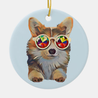 Feeling Groovy Corgi Ceramic Tree Decoration