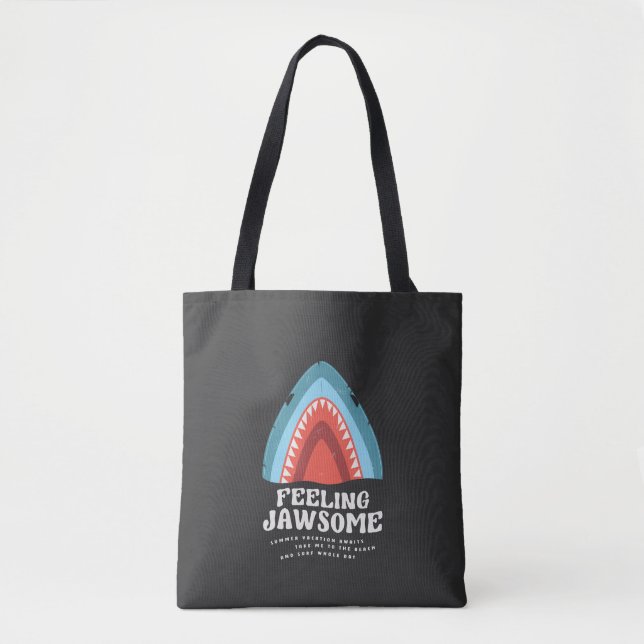 Feeling Jawsome Shark Funny Summer Puns Tote Bag (Front)