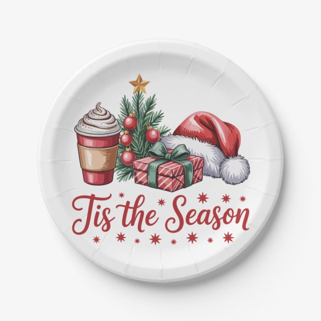 Feeling Jolly Christmas Tree Hot Cocoa Holiday Paper Plate (Front)