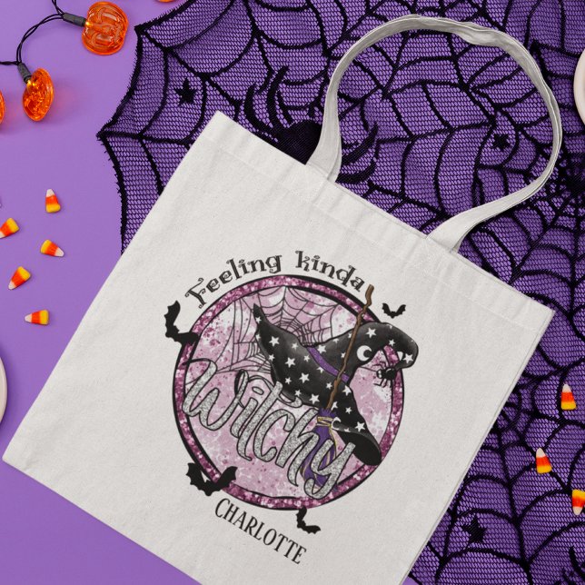 Feeling Kinda Witchy Glitter Halloween Name Tote Bag (Creator Uploaded)
