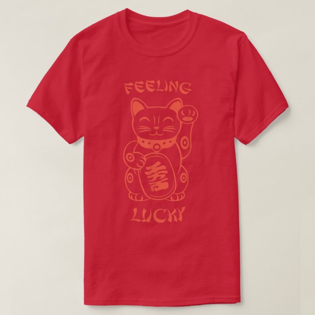 Feeling Lucky  Chinese Lucky Cat Tee Orange  (Design Front)