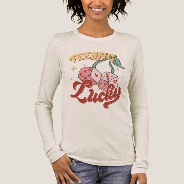 Feeling Lucky Dice Retro Typography Tri-Blend Shirt (Front)