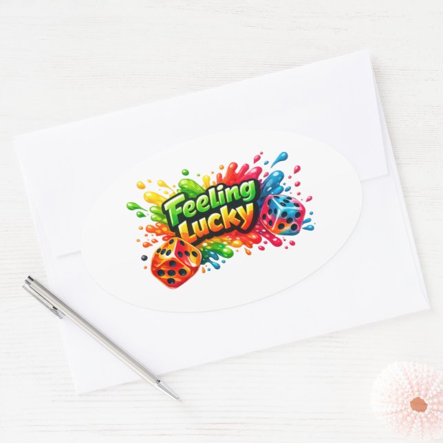 Feeling Lucky Dice Sticker” Oval Sticker (Envelope)
