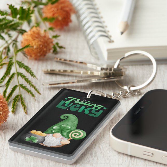 Feeling Lucky Happy St. Patrick's Day Custom Text Key Ring (Front Right)