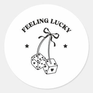 Feeling Lucky Retro Dice Valentine Cute Hearts Rib Classic Round Sticker