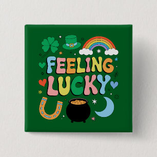 Feeling Lucky St Patricks Day Charm Irish Shamrock 15 Cm Square Badge