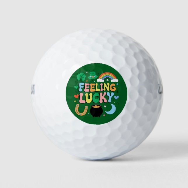 Feeling Lucky St Patricks Day Charm Irish Shamrock Golf Balls (Front)