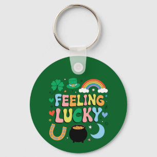 Feeling Lucky St Patricks Day Charm Irish Shamrock Key Ring