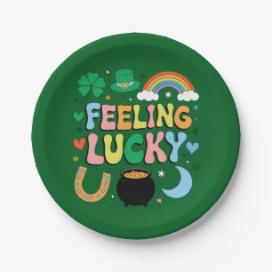 Feeling Lucky St Patricks Day Charm Irish Shamrock Paper Plate