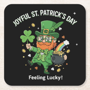 Feeling Lucky St. Patrick's Day Cute Leprechaun Square Paper Coaster