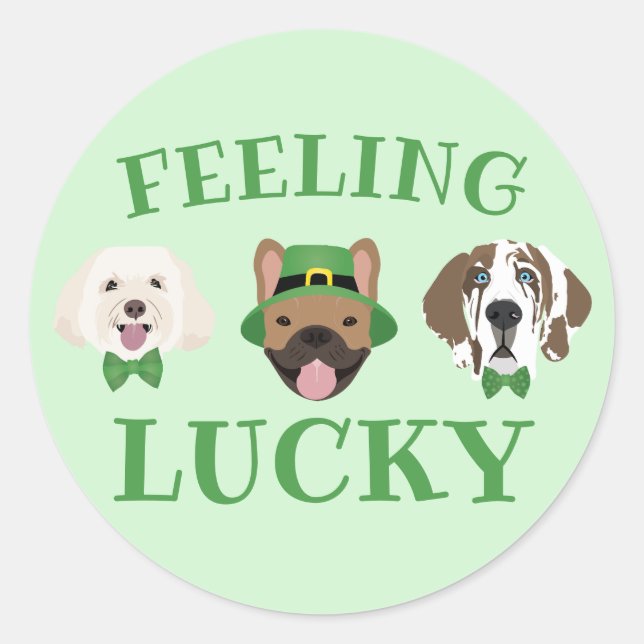 Feeling Lucky St Patricks Day Dog Faces Classic Round Sticker (Front)
