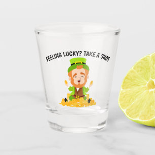 Feeling Lucky Take a Shot Funny Leprechaun Glass