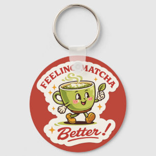 Feeling Matcha Better – Matcha Latte Pun Retro Key Ring