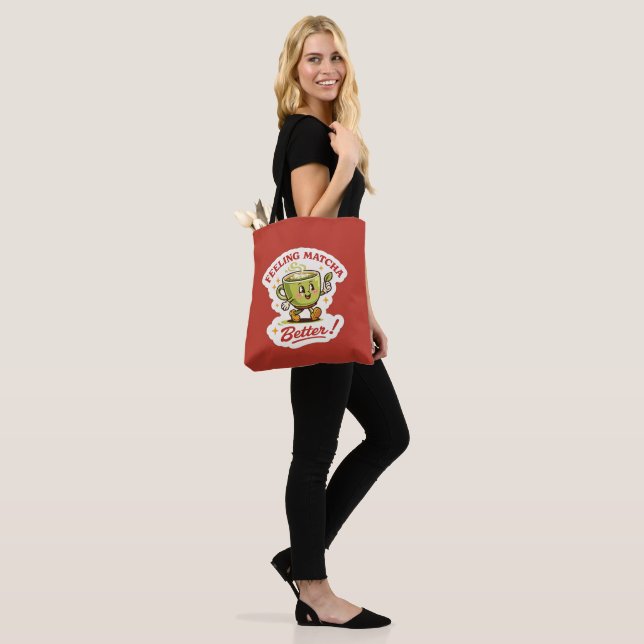 Feeling Matcha Better – Matcha Latte Pun Retro Tote Bag (On Model)