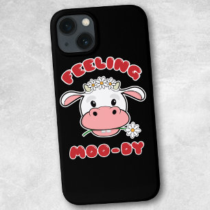 Feeling Moo-dy   Cute Cartoon Cow Quote iPhone 13 Case