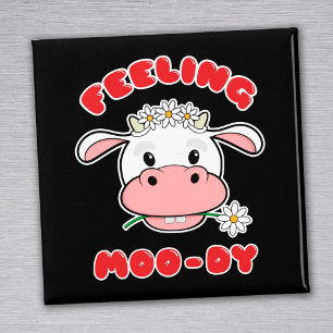 Feeling Moo-dy   Cute Cartoon Cow Quote Magnet