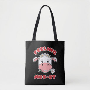 Feeling Moo-dy   Cute Cartoon Cow Quote Tote Bag