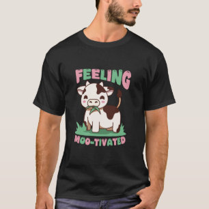 Feeling Moo-tivated Cow Eating Grass Kawaii Cute F T-Shirt