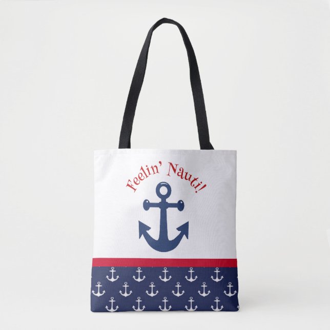 Feeling Nauti’  Summer Anchor Design Tote Bag (Front)