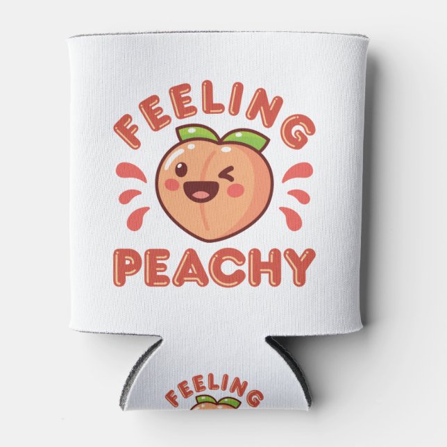 Feeling Peachy Peach Fruit Happy Kawaii Can Cooler (Front)