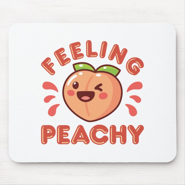 Feeling Peachy Peach Fruit Happy Kawaii Mouse Pad (Front)