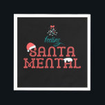 Feeling SantaMental Romantic Christmas Mistletoe Napkin<br><div class="desc">Cute,  funny,  romantic retro Christmas typographic design with mistletoe and Santa hat. "Feeling Santa Mental" text on the front. "Winter Vibes" text on the back.</div>