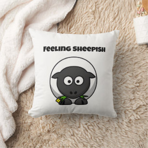 Feeling Sheepish Cute Sheep Cartoon with Funny Pun Cushion