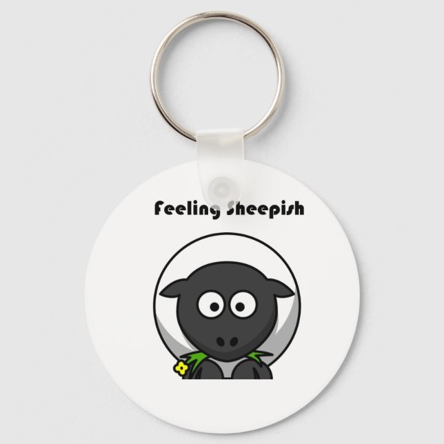 Feeling Sheepish Cute Sheep Cartoon with Funny Pun Key Ring (Front)