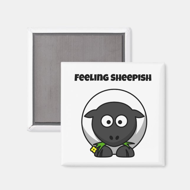 Feeling Sheepish Cute Sheep Cartoon with Funny Pun Magnet (Front/Back)