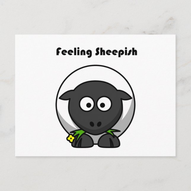Feeling Sheepish Cute Sheep Cartoon with Funny Pun Postcard (Front)