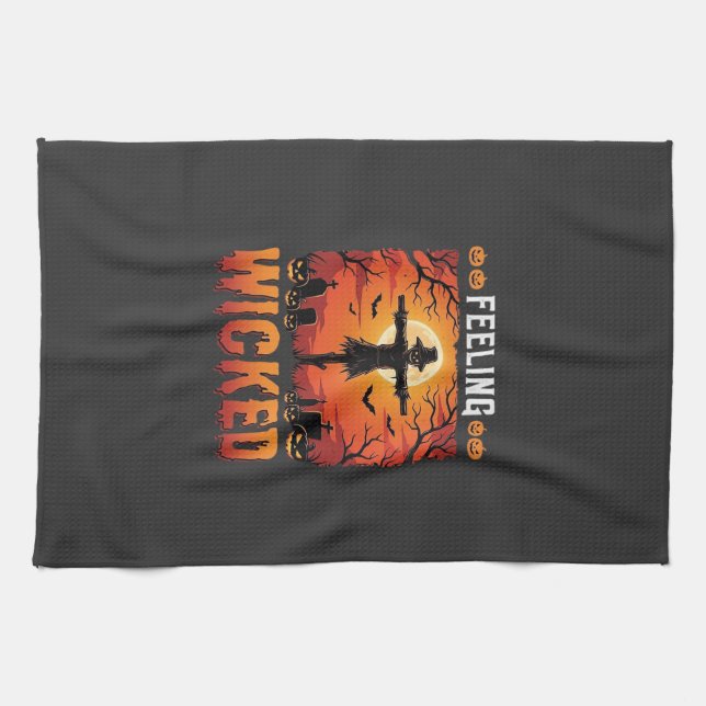 Feeling Wicked Halloween Scarecrow Design_1 Tea Towel (Horizontal)
