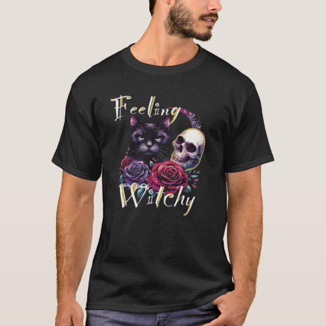 Feeling Witchy Black Cat Classic T-Shirt (Front)