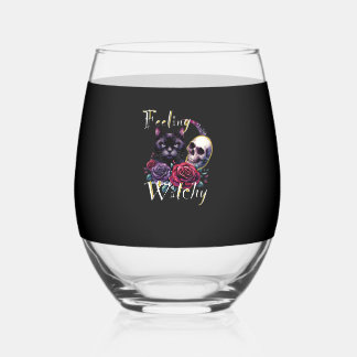 Feeling Witchy Black Cat Classic T-Shirt Stemless Wine Glass
