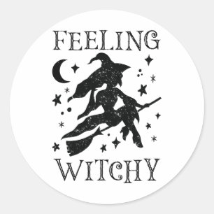 Feeling Witchy Funny Halloween Witch Vibes Kinda N Classic Round Sticker