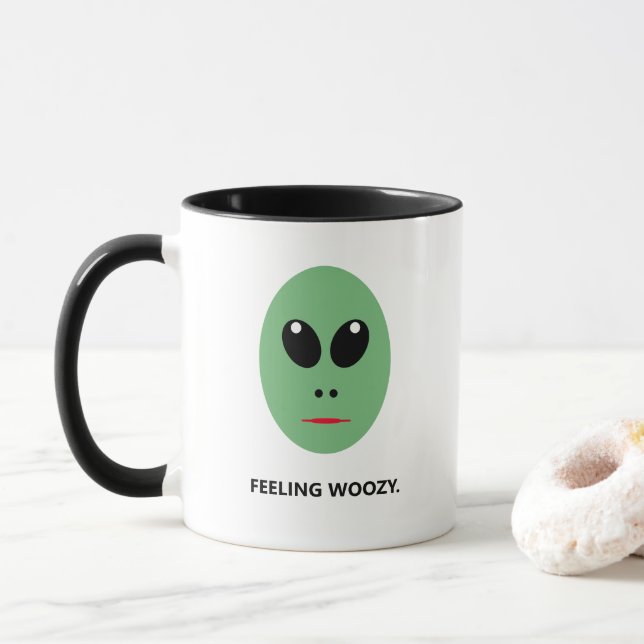Feeling Woozy Funny Saying Green Alien Mens Mug (With Donut)