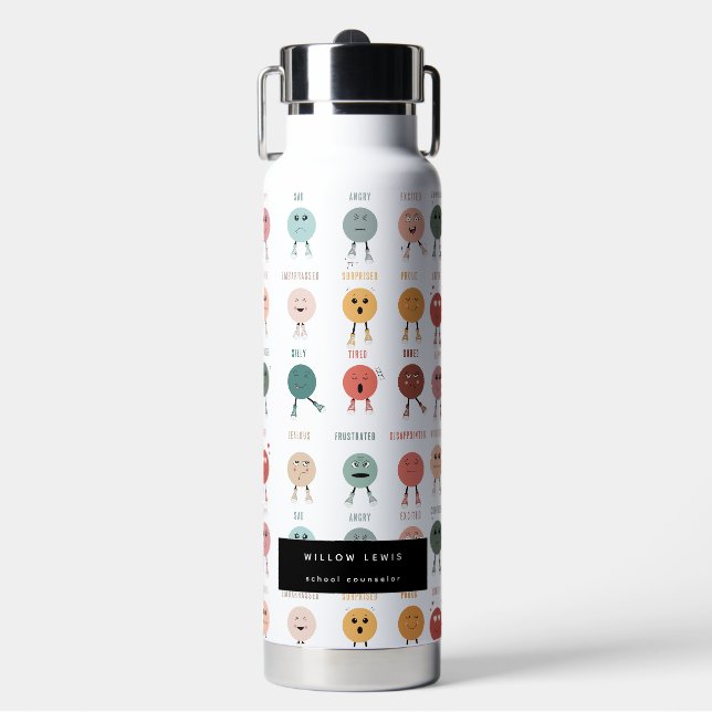 Feelings Emotions Faces Chart School Counsellor Water Bottle (Front)