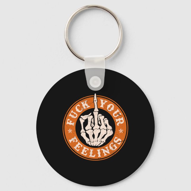 Feelings Halloween Skeleton Hand Middle Finger  Key Ring (Front)