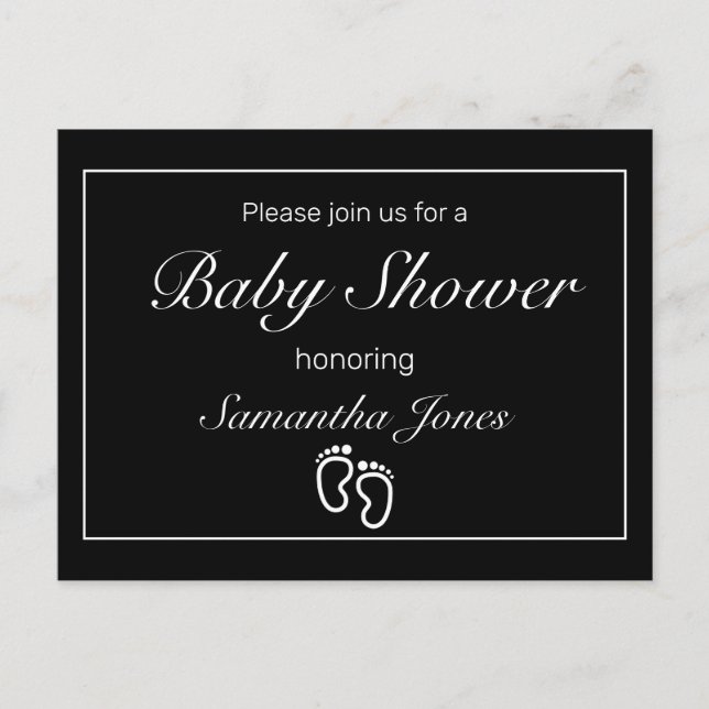 Feet Modern Black Minimalist Baby Shower Announcement Postcard (Front)