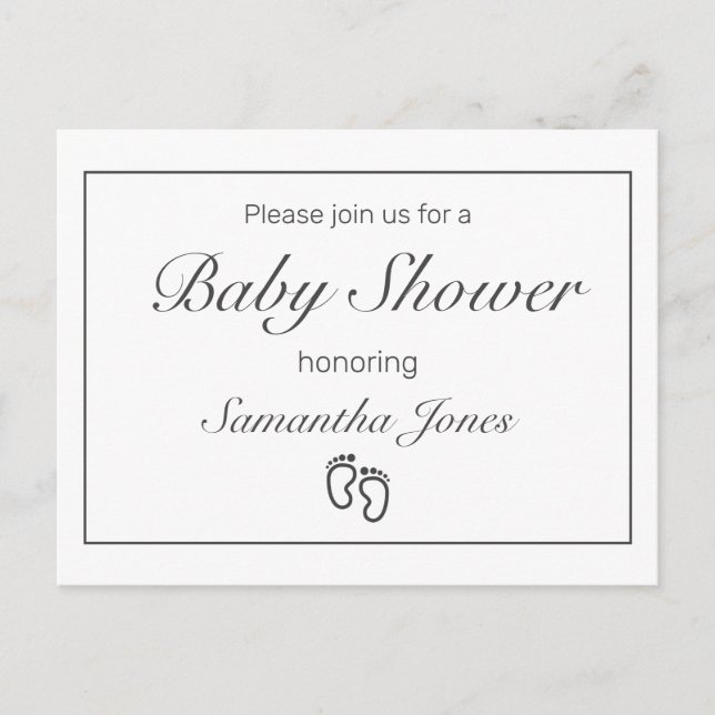 Feet Modern Minimalist White Baby Shower Announcement Postcard (Front)