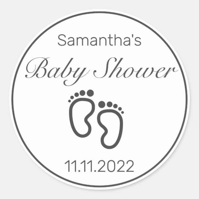 Feet Modern Minimalist White Black Baby Shower Classic Round Sticker (Front)