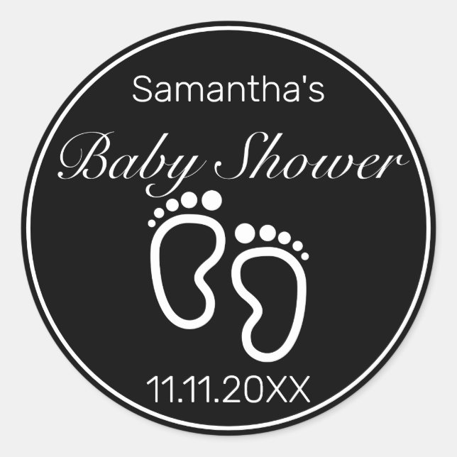 Feet Modern Minimalist White Black Baby Shower Classic Round Sticker (Front)