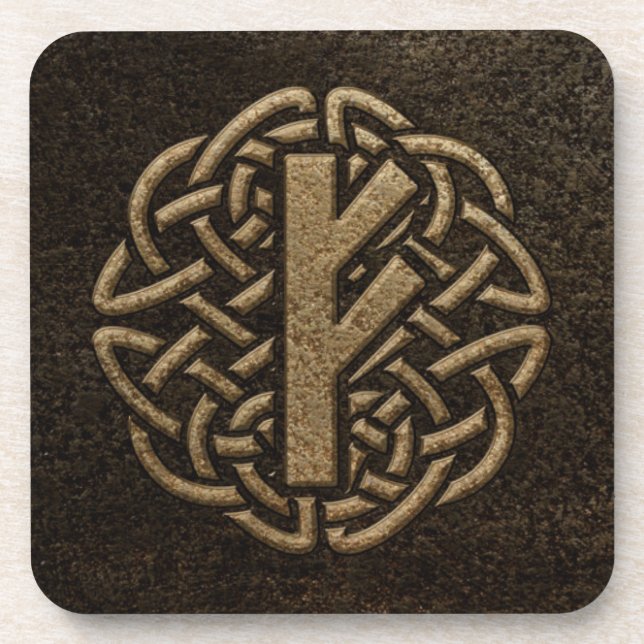 Fehu Rune Ancient Metal Embossed Amulet Coaster (Front)