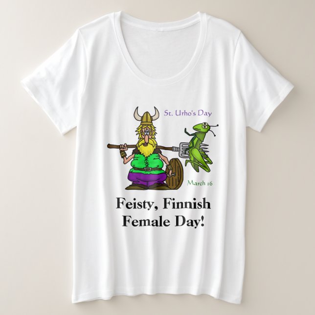 Feisty Finnish Female St. Urho's Day T-shirt Plus Size T-Shirt (Design Front)