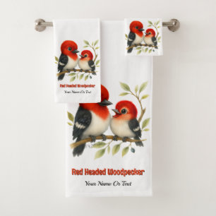 Feisty Red-headed Woodpecker Bath Towel Set