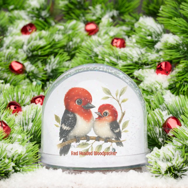Feisty Red-headed Woodpecker Snowglobe (Christmas)