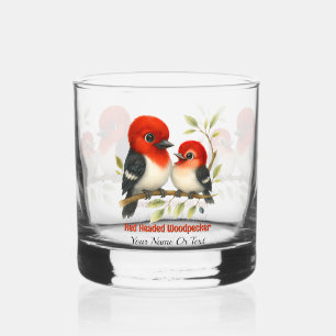 Feisty Red-headed Woodpecker Whiskey Glass